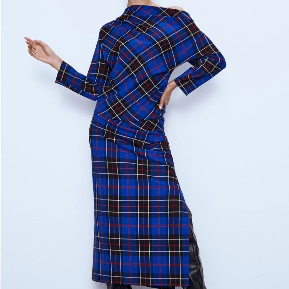 Brand New Zara Plaid Pencil Skirt with Plaid Top